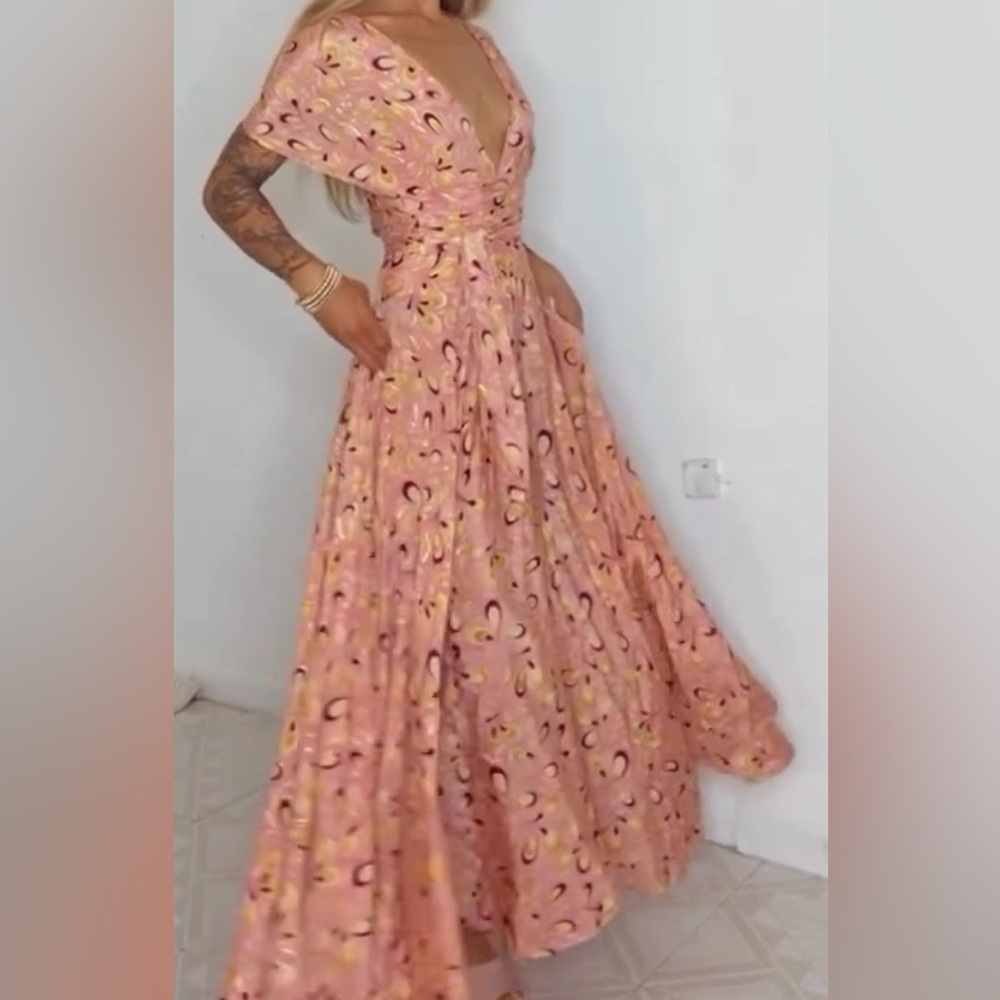 Elegant Pink Patterned Women's Dress
